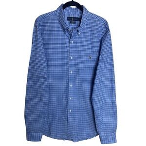 Men! Ralph Lauren Slim Fit Stretch Oxford Shirt size XL X-Large Blue White